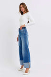 Judy Blue Full Size Distressed High Waist Wide Leg Jeans - Trendsi - Flyclothing LLC