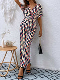 Printed Surplice Tie Waist Short Sleeve Jumpsuit - Trendsi - Flyclothing LLC