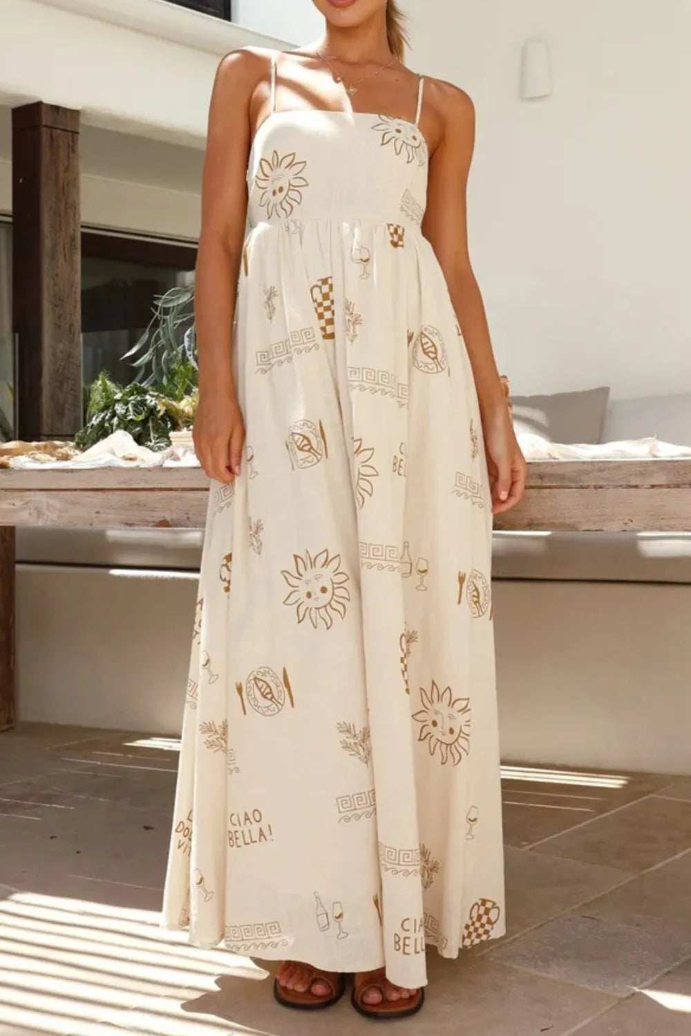 Cutout Back Printed Square Neck Maxi Cami Dress - Trendsi - Flyclothing LLC