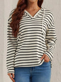 Drawstring Striped Long Sleeve Hoodie - Trendsi - Flyclothing LLC
