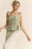 Davi & Dani Plaid Ruffled Strap Smocked Sleeveless Top - Trendsi - Flyclothing LLC