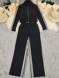 Striped Zip Up Top and Pants Set - Trendsi - Flyclothing LLC