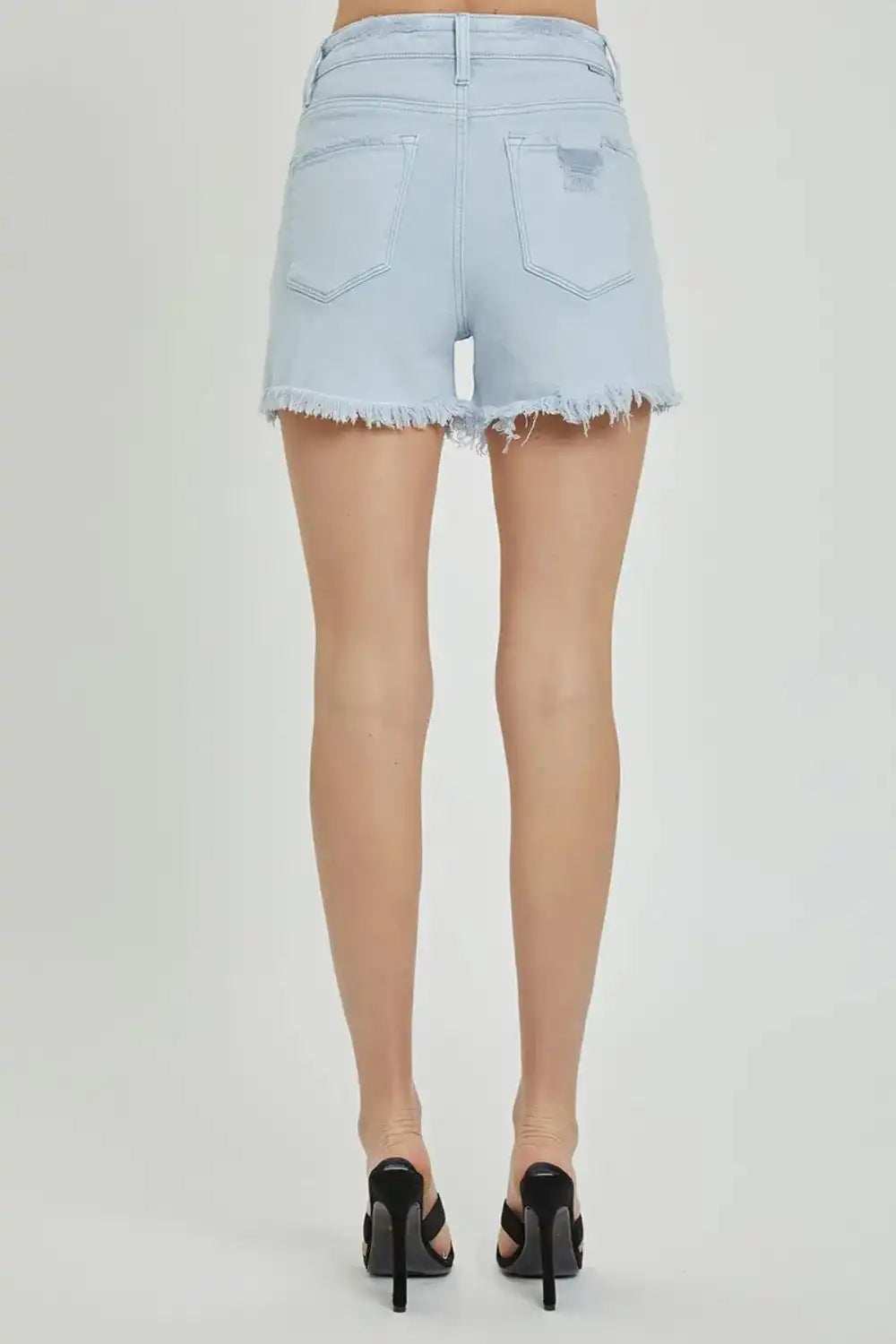 RISEN Full Size High Rise Distressed Detail Denim Shorts - Trendsi - Flyclothing LLC