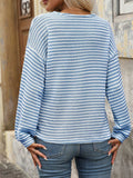 Striped V-Neck Button Front Casual Top - Trendsi - Flyclothing LLC