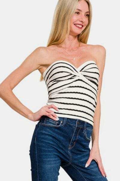 Zenana Twisted Sweetheart Neck Striped Tube Top - Trendsi - Flyclothing LLC