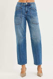 RISEN 4 Way Stretch Mid Rise Barrel Jeans with Patch Pocket Detail - Trendsi - Flyclothing LLC