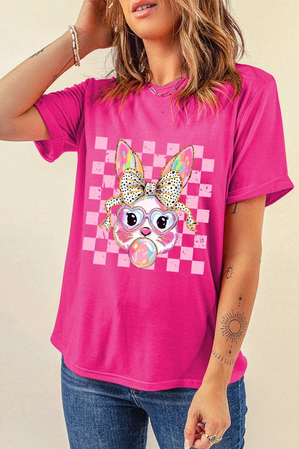 Rabbit Graphic Round Neck Short Sleeve T-Shirt - Trendsi - Flyclothing LLC