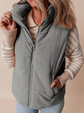 Corduroy Stand Neck Zipped Puffer Vest - Trendsi - Flyclothing LLC