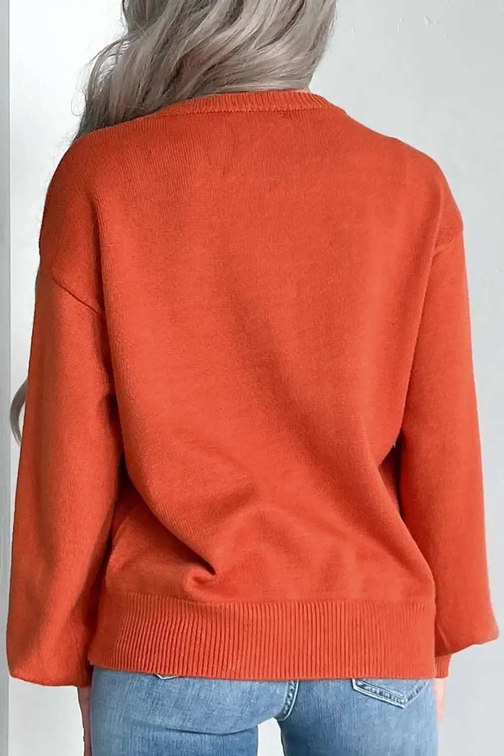 Pumpkin Pattern Round Neck Sweater - Trendsi - Flyclothing LLC