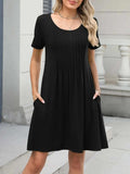 Pleated Front Round Neck Swing Dress - Trendsi - Flyclothing LLC