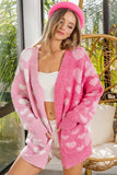 BiBi Heart Color Block V-Beck Knit Cardigan with Pockets - Trendsi - Flyclothing LLC