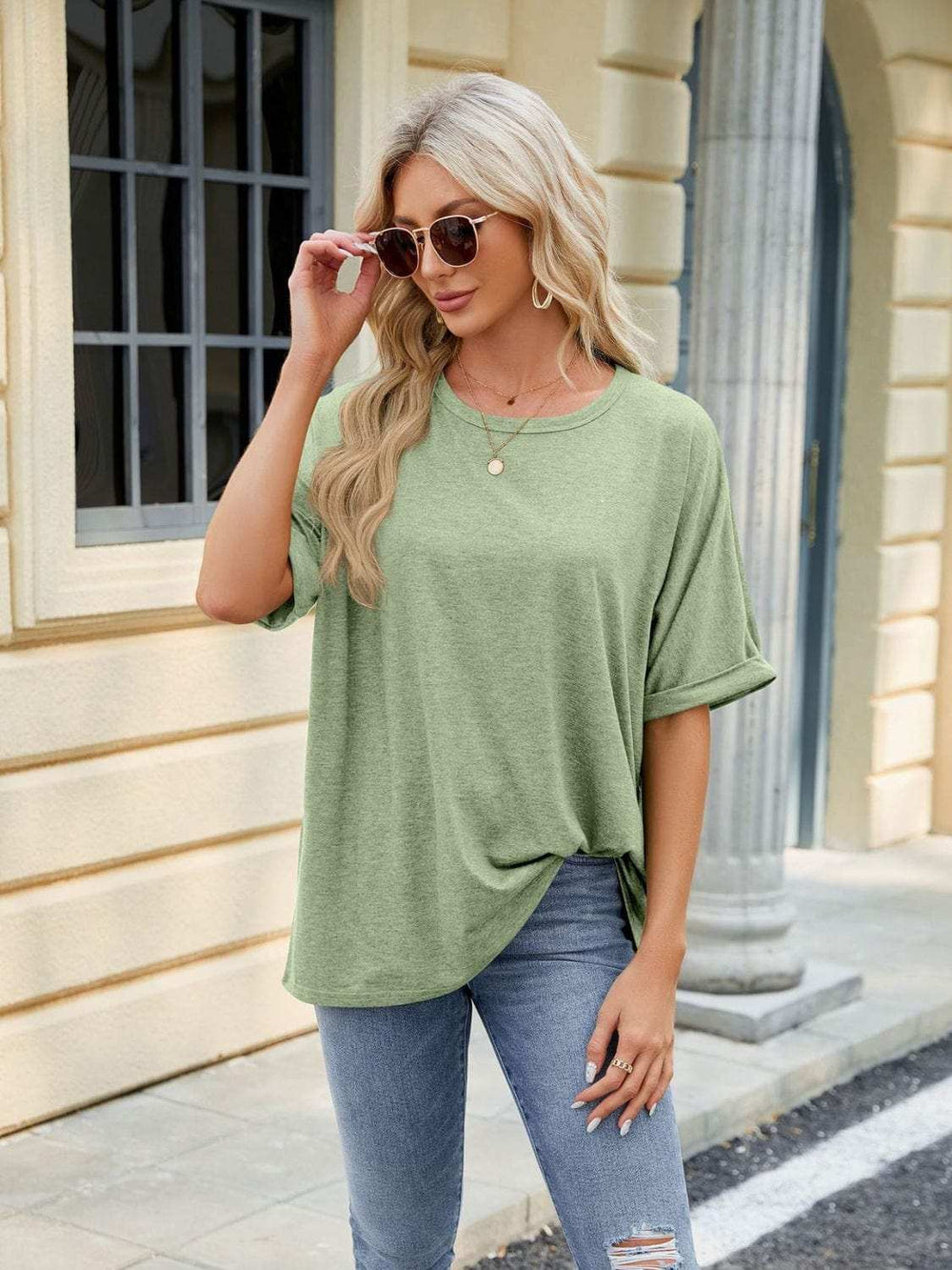 Florira Round Neck Half Sleeve T-Shirt - Trendsi - Flyclothing LLC