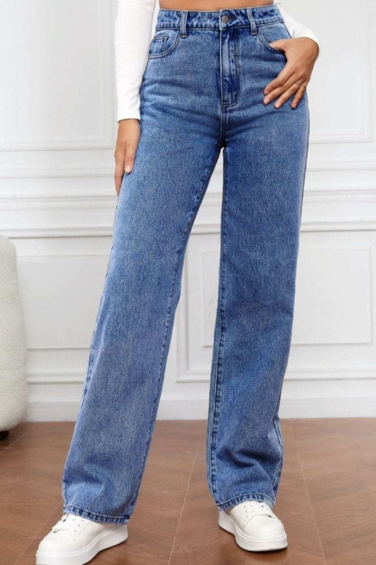 High Waist Straight Jeans - Trendsi - Flyclothing LLC