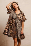 BiBi Leopard Prints Mix and Match Short Sleeves Dress - Trendsi - Flyclothing LLC