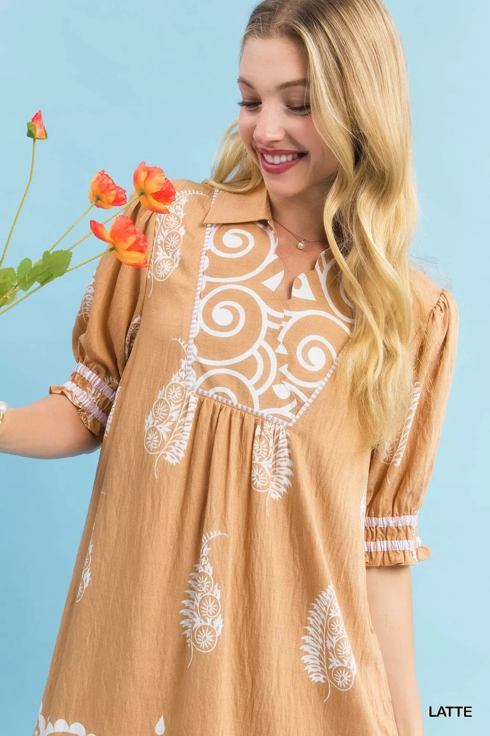 Umgee Paisley Mandala Print Babydoll Dress - Trendsi - Flyclothing LLC
