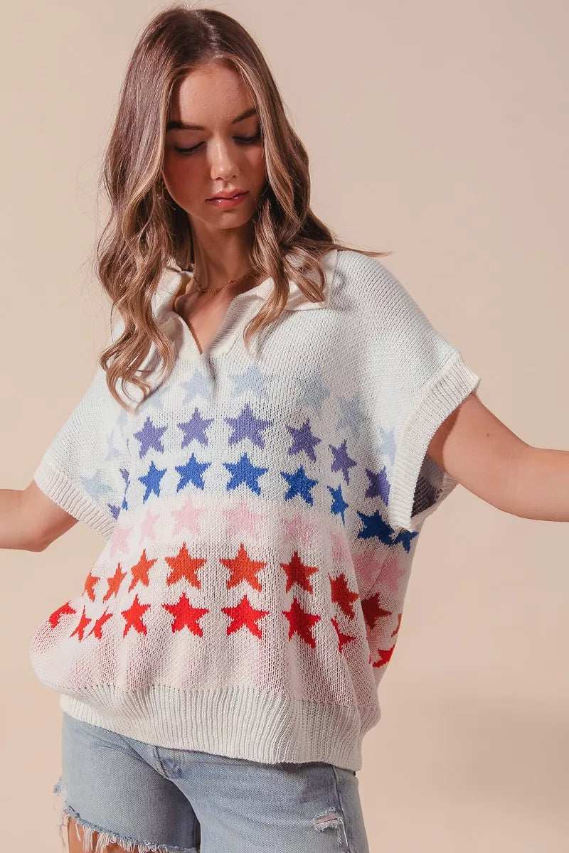 SO ME Fourth Of July Stars Loose Fit Knit Top - Trendsi - Flyclothing LLC