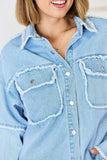 PEACE Raw Hem Dropped Shoulder Denim Top - Trendsi - Flyclothing LLC