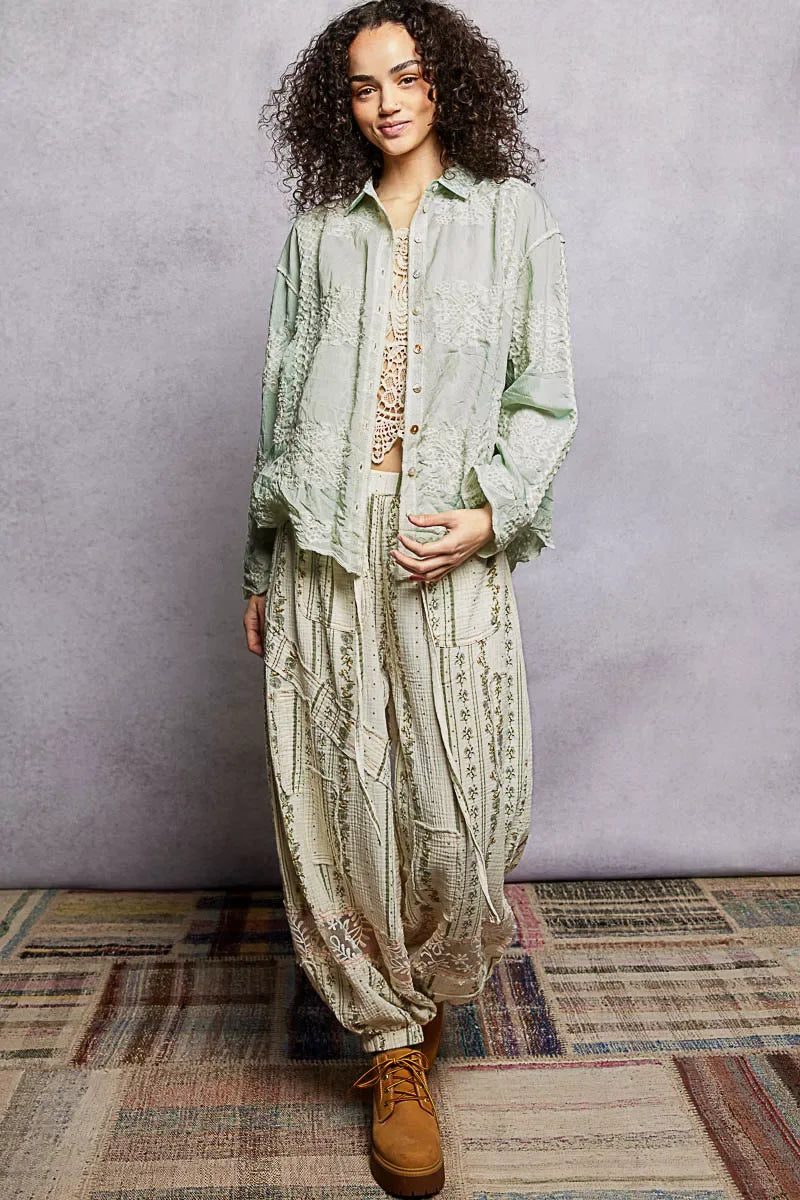 POL Embroidery Button Down Long Sleeve Shirt - Trendsi - Flyclothing LLC