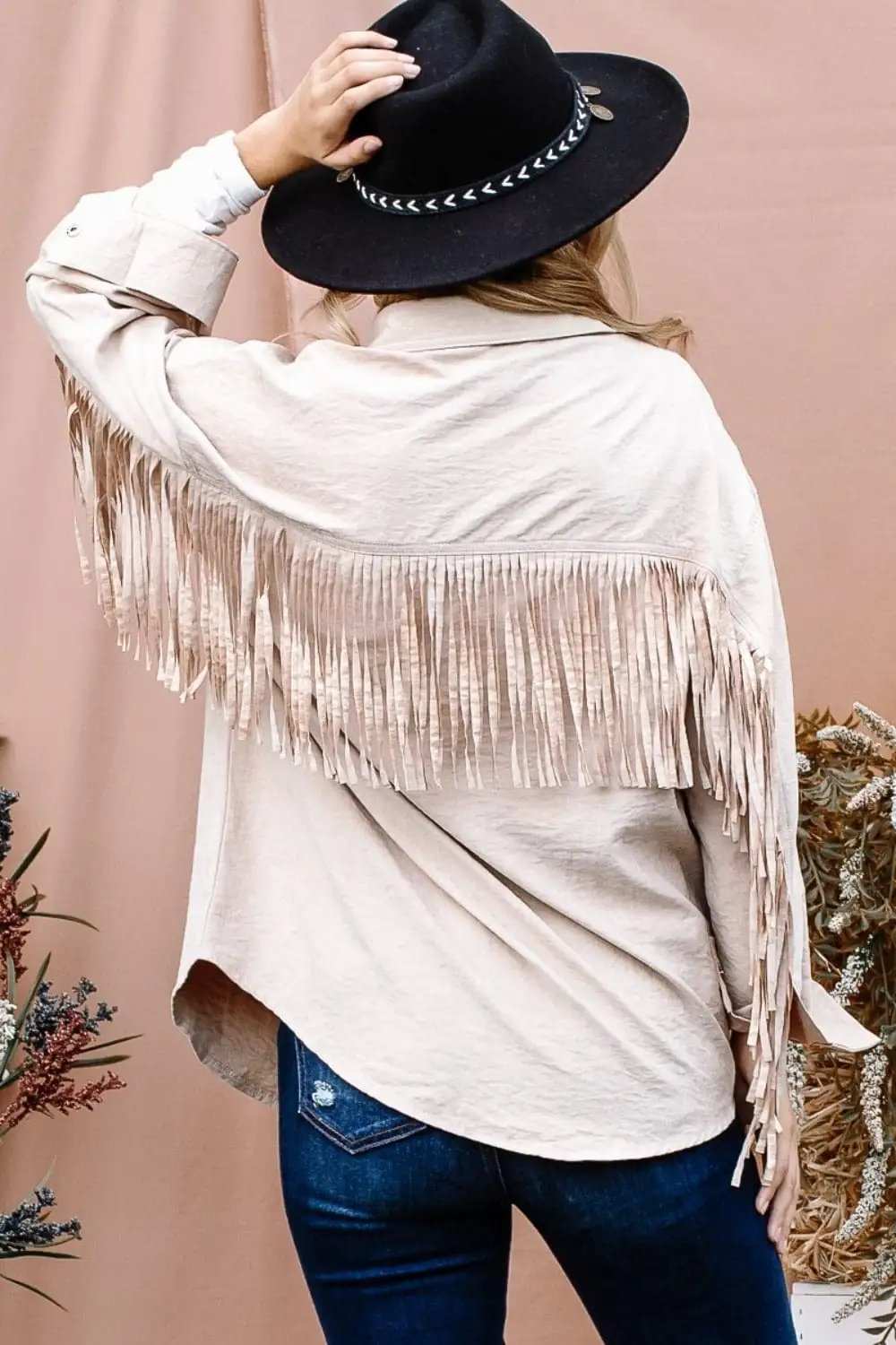 And The Why Full Size Fringe Back Detailed Button Down Shacket - Trendsi - Flyclothing LLC