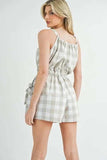 MABLE Plaid Sleeveless Button Down Romper - Trendsi - Flyclothing LLC