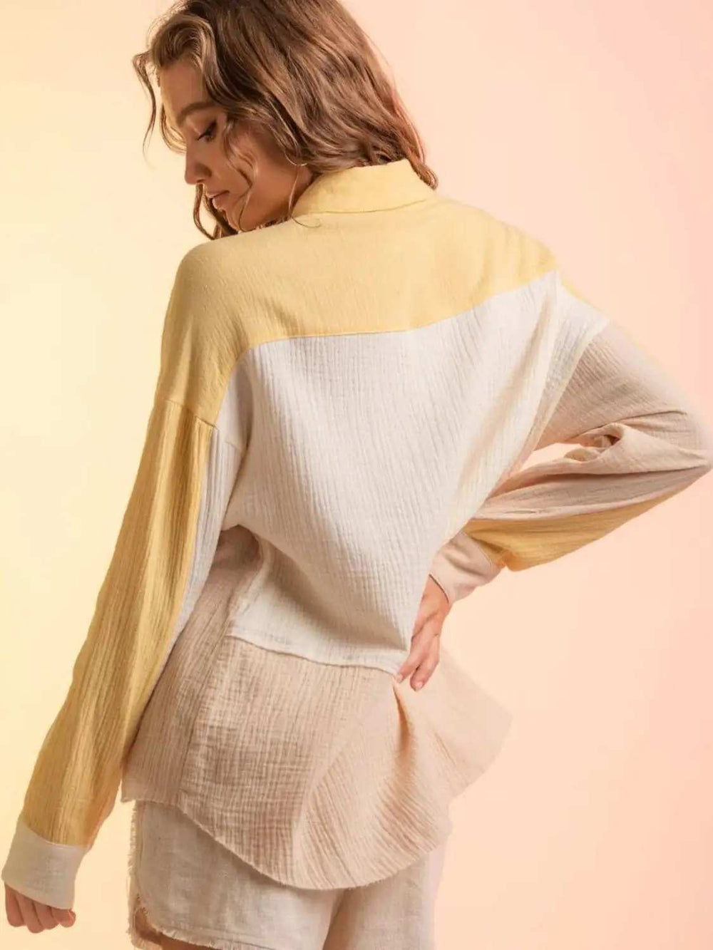 Contrast Button Up Long Sleeve Shirt - Trendsi - Flyclothing LLC