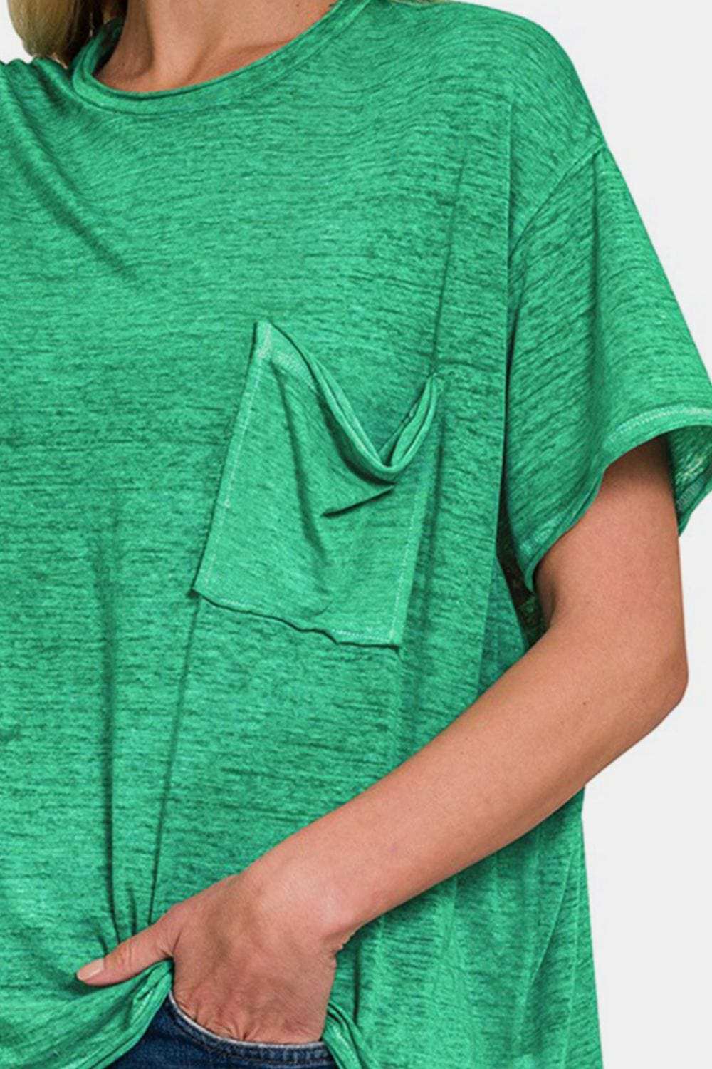 Zenana Pocketed Round Neck Dropped Shoulder T-Shirt - Trendsi - Flyclothing LLC