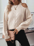 Cable Knit Round Neck Cold Shoulder Sweater - Trendsi - Flyclothing LLC