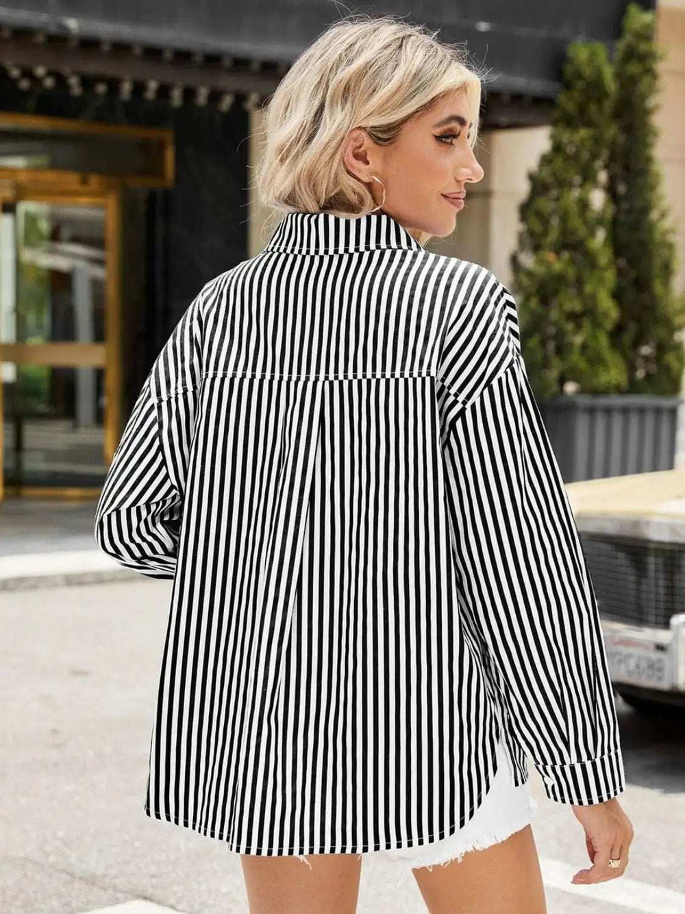 Striped Button Up Long Sleeve Shirt - Trendsi - Flyclothing LLC