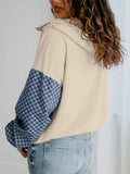 Checkered Color Block Half Zip Sweatshirt - Trendsi - Flyclothing LLC