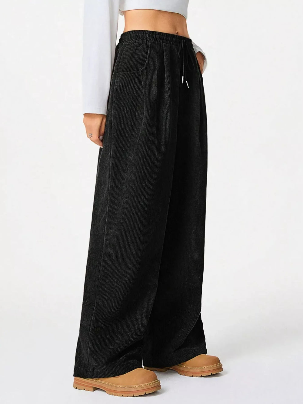 Casual Corduroy Wide Leg Pants - Trendsi - Flyclothing LLC