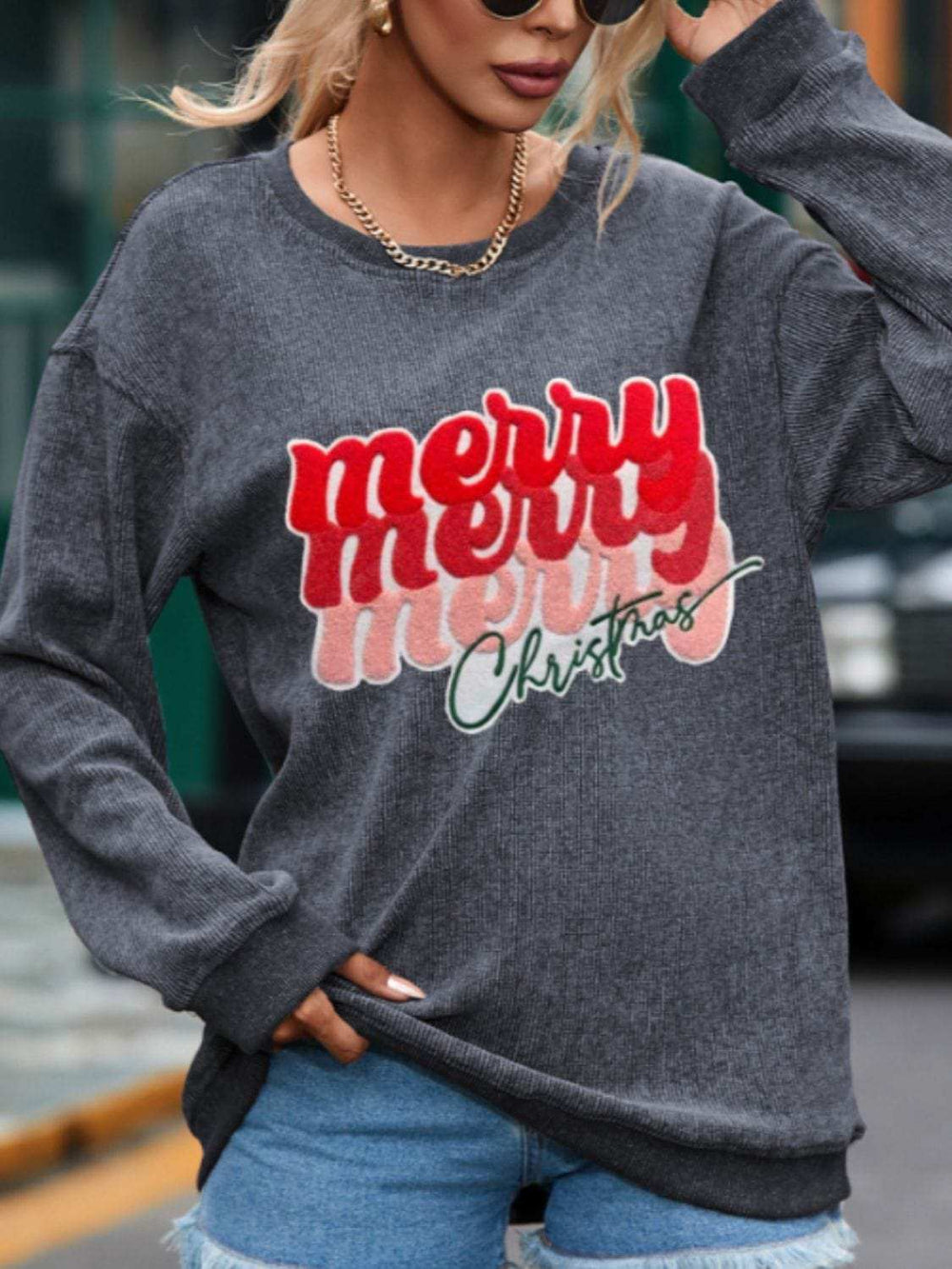 Full Size MERRY CHRISTMAS Round Neck Long Sleeve Sweatshirt - Trendsi - Flyclothing LLC