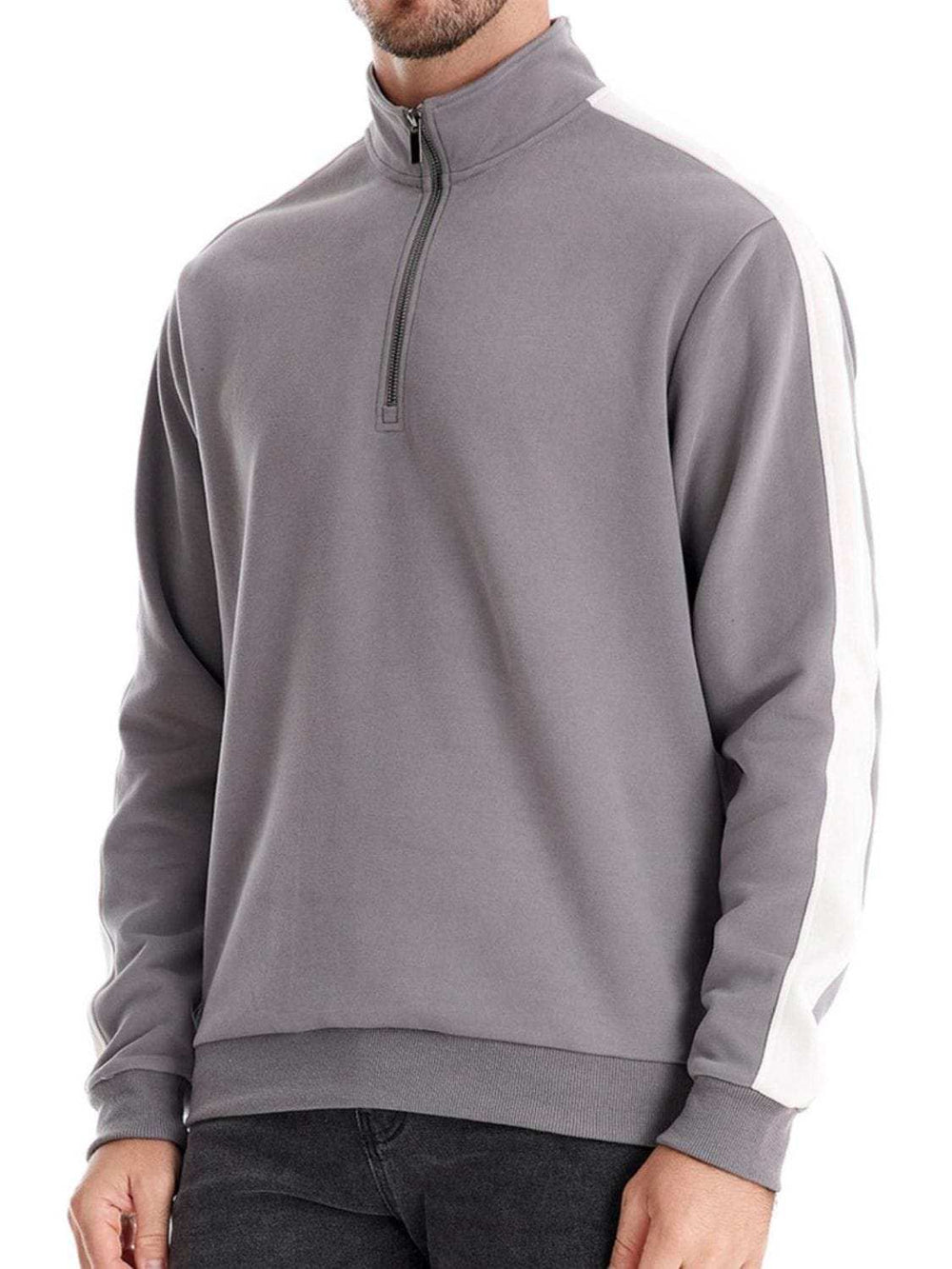 Men's Contrast Striped Long Sleeve Sweatshirt - Trendsi - Flyclothing LLC