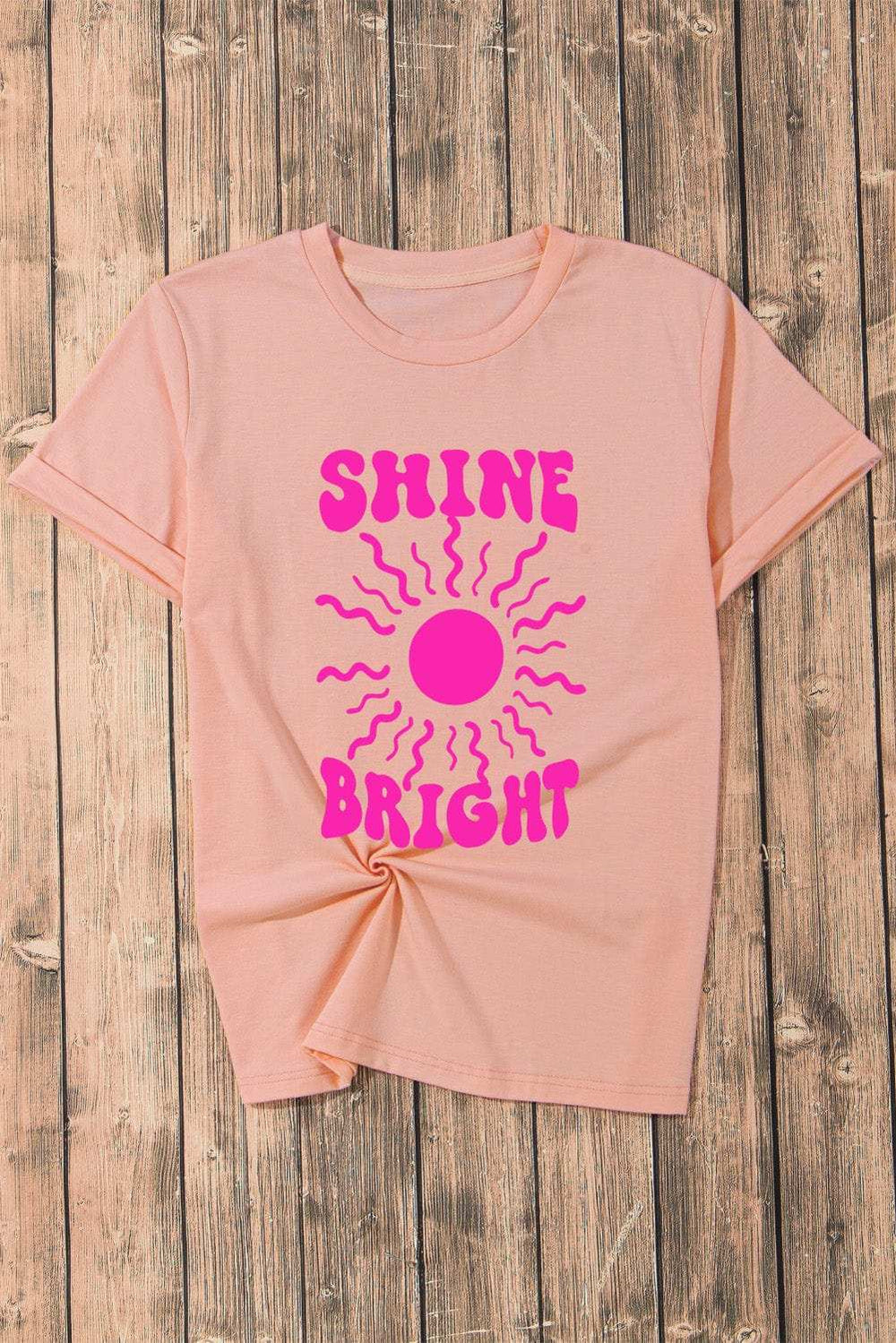 SHINE BRIGHT Round Neck Short Sleeve T-Shirt - Trendsi - Flyclothing LLC