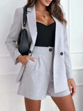 One Button Lapel Collar Blazer and Shorts Set - Trendsi - Flyclothing LLC