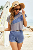 Tank, Color Block Round Neck Tee and Shorts Three-Piece Swim Set - Trendsi - Flyclothing LLC