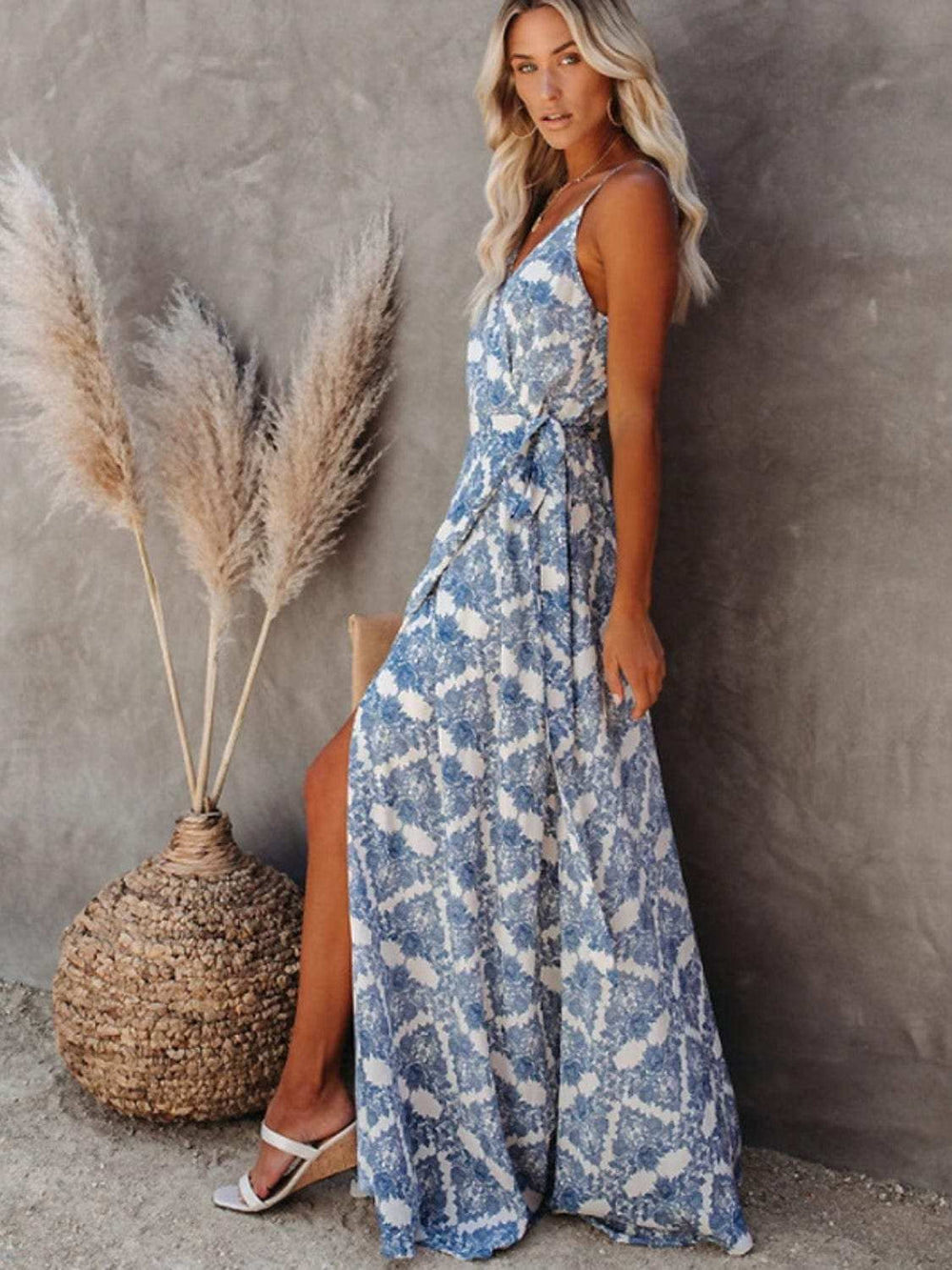 Printed Tied Maxi Cami Dress - Trendsi - Flyclothing LLC