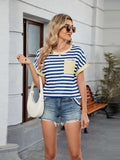 Striped Round Neck Short Sleeve T-Shirt - Trendsi - Flyclothing LLC