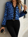 Leopard Notched Long Sleeve Blouse - Trendsi - Flyclothing LLC