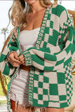 Checkered Open Front Long Sleeve Cardigan - Trendsi - Flyclothing LLC