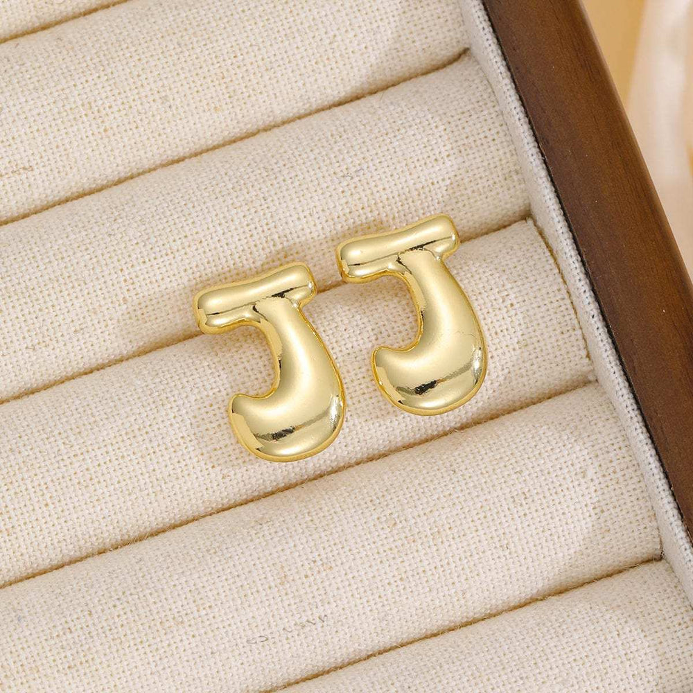 18K Gold-Plated Bubble Letter Stud Earrings - Trendsi - Flyclothing LLC