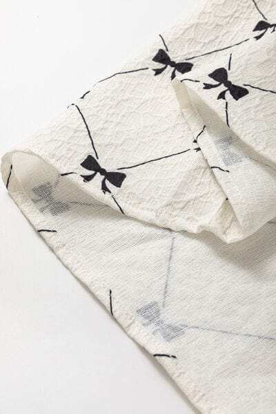 Bow Print Tie Neck Half Sleeve Dress - Trendsi - Flyclothing LLC