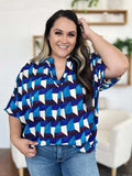 Double Take Full Size Geometric Notched Half Sleeve Blouse - Trendsi - Flyclothing LLC