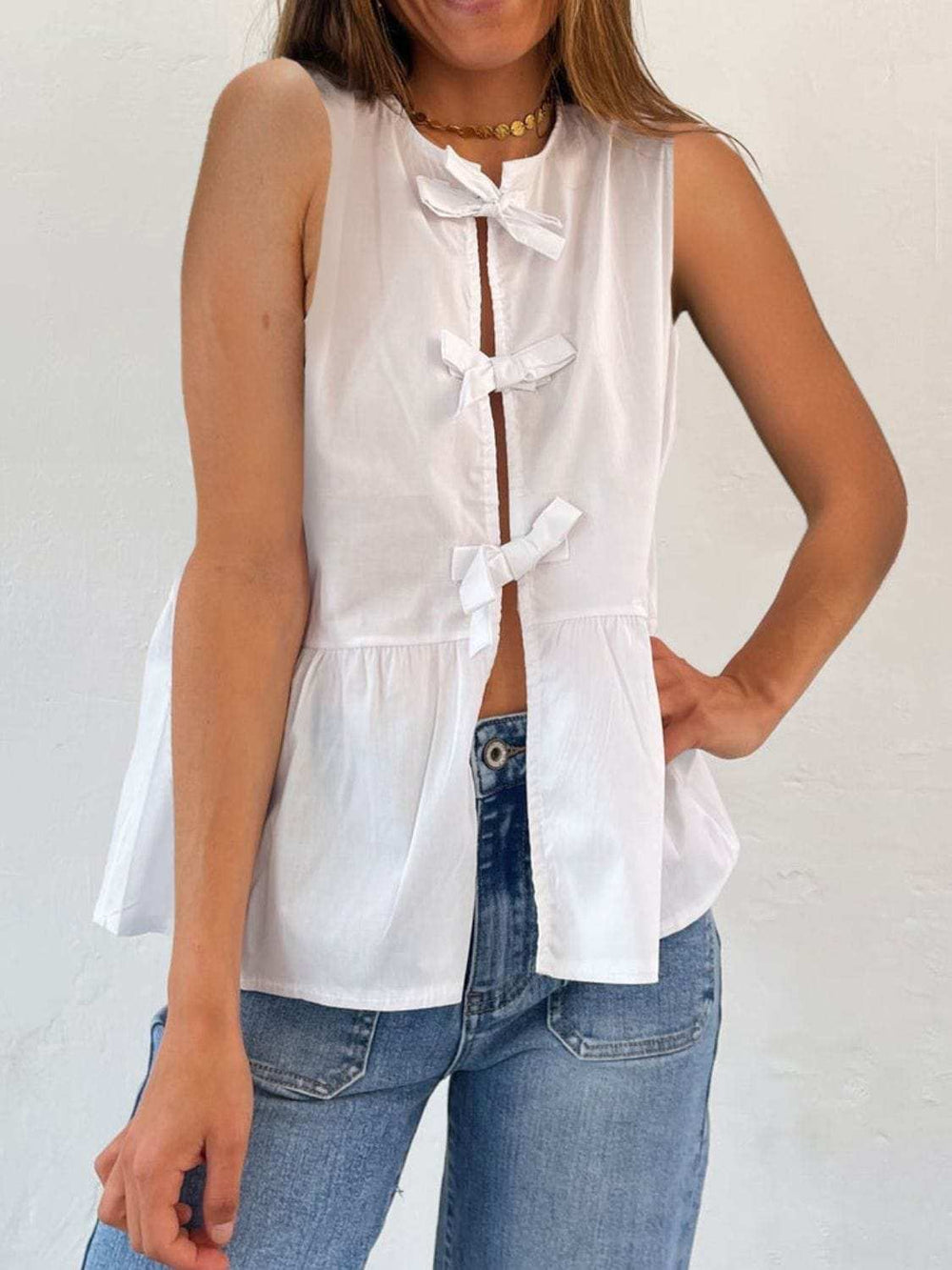 Tied Striped Round Neck Tank - Trendsi - Flyclothing LLC