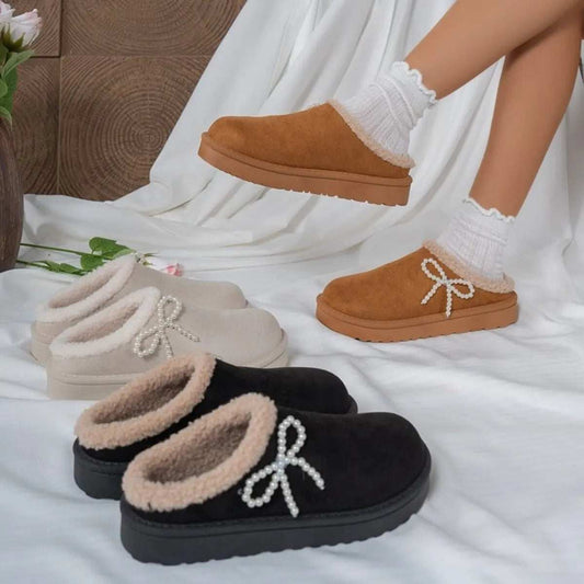 Pearl Bow Round Toe Slippers - Trendsi - Flyclothing LLC