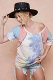 BiBi Tie Dye Printed Cotton Color Block T-Shirt - Trendsi - Flyclothing LLC