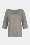 V-Neck Three-Quarter Sleeve Knit Top - Trendsi - Flyclothing LLC