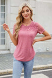 Smocked Round Neck Short Sleeve T-Shirt - Trendsi - Flyclothing LLC