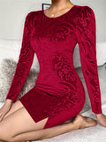 Velvet Floral Bodycon Mini Dress - Trendsi - Flyclothing LLC