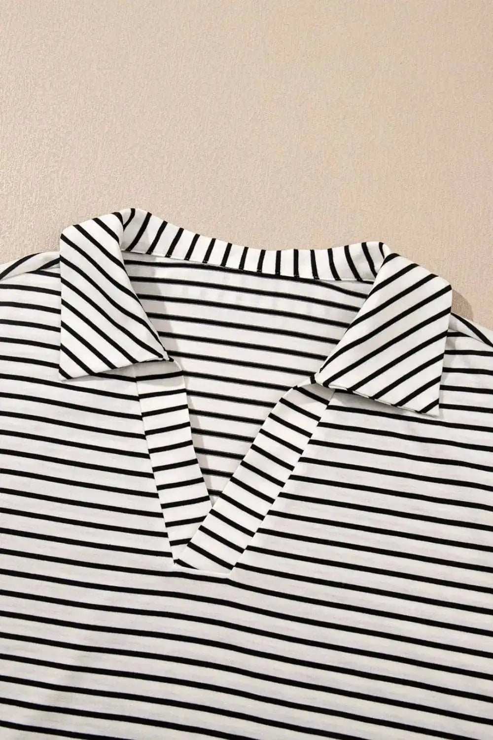 Stripe V Neck Tee and Casual Shorts Set - Trendsi - Flyclothing LLC