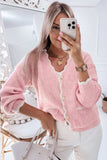 Contrast Trim V-Neck Long Sleeve Cardigan - Trendsi - Flyclothing LLC